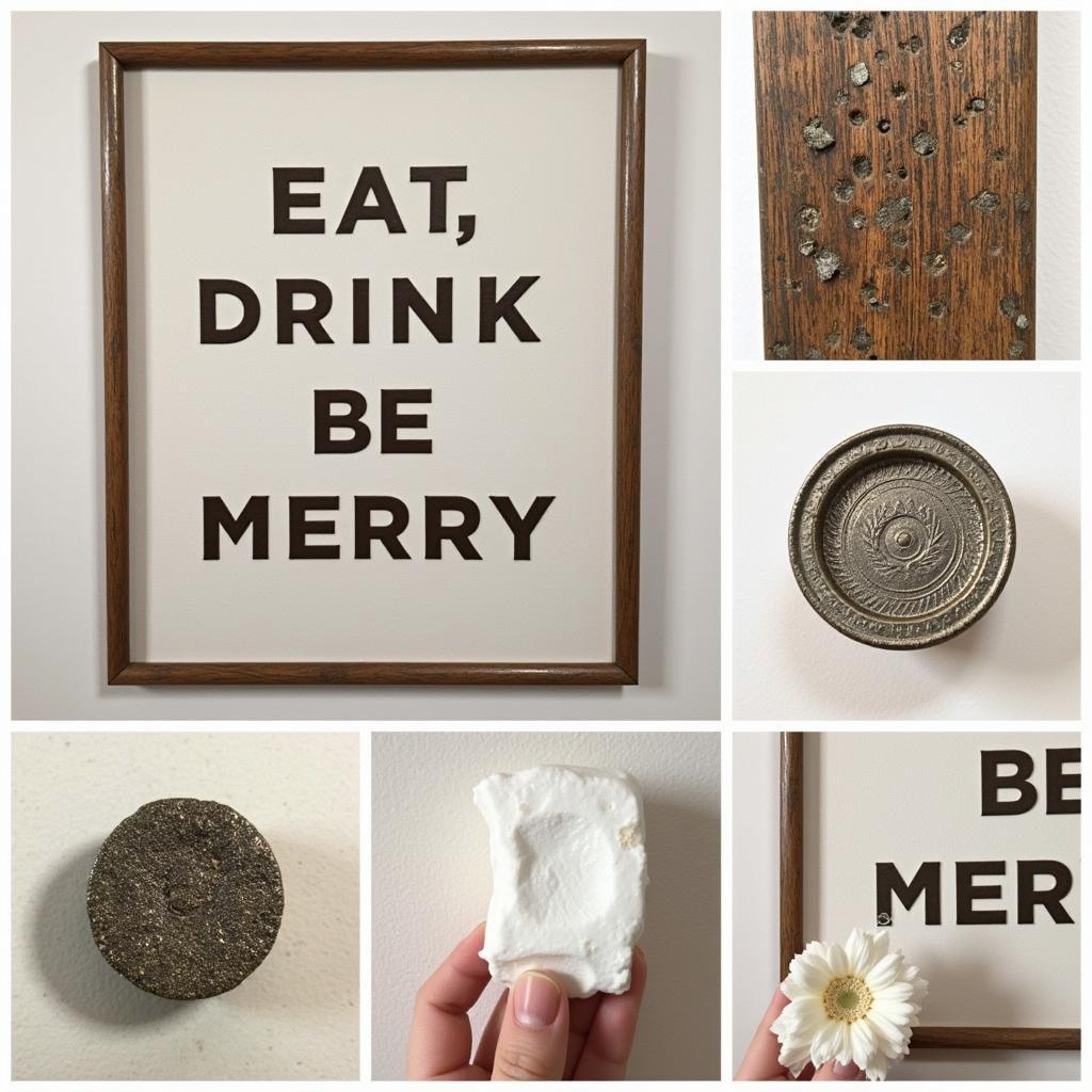 Different materials used for "Eat, Drink, Be Merry" wall art