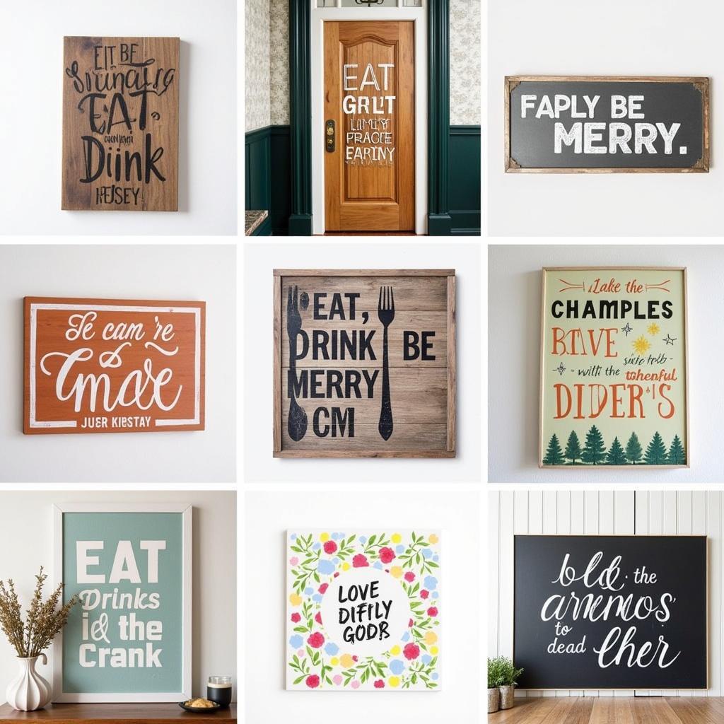 Various styles of "Eat, Drink, Be Merry" wall art