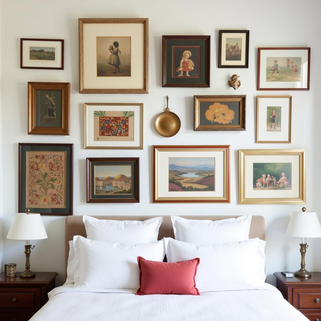 Eclectic gallery wall with different frame styles