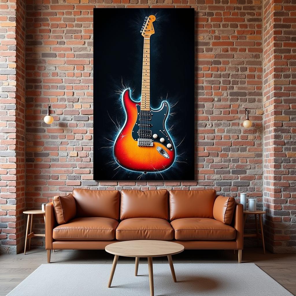 Electric Guitar Canvas Print on Brick Wall