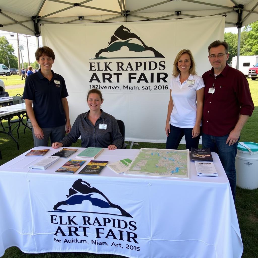 Elk Rapids Art Fair information booth provides event details.