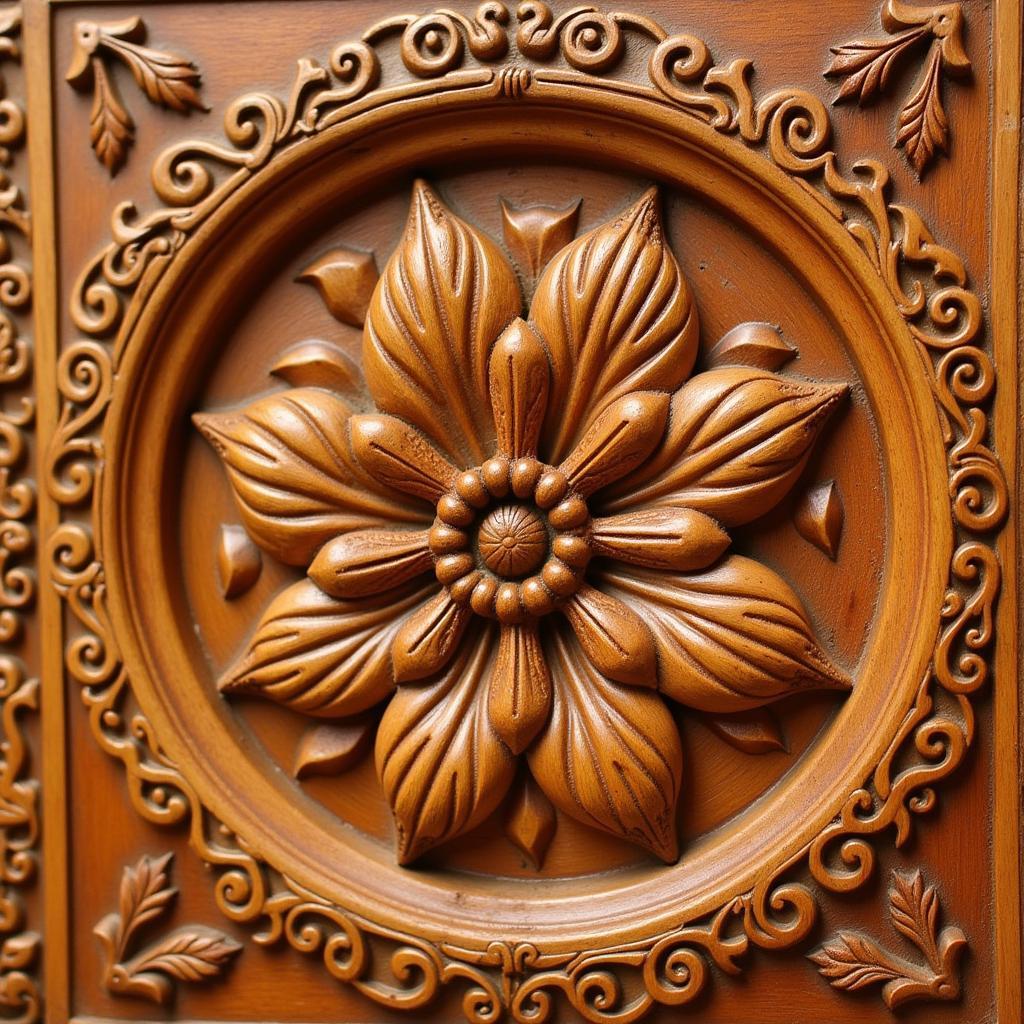 Embossed Wood Panel with Traditional Floral Pattern