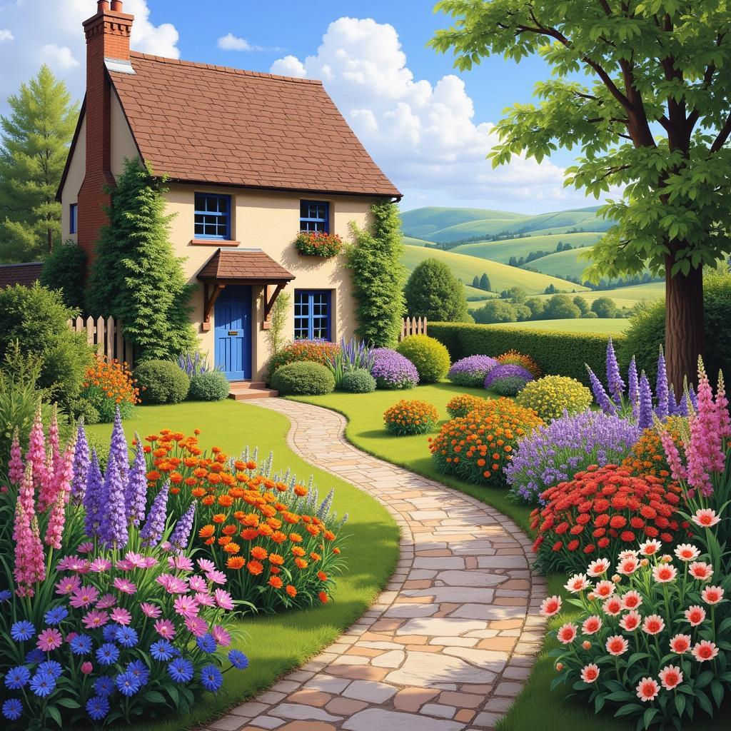 English Country Cottage Garden Scene