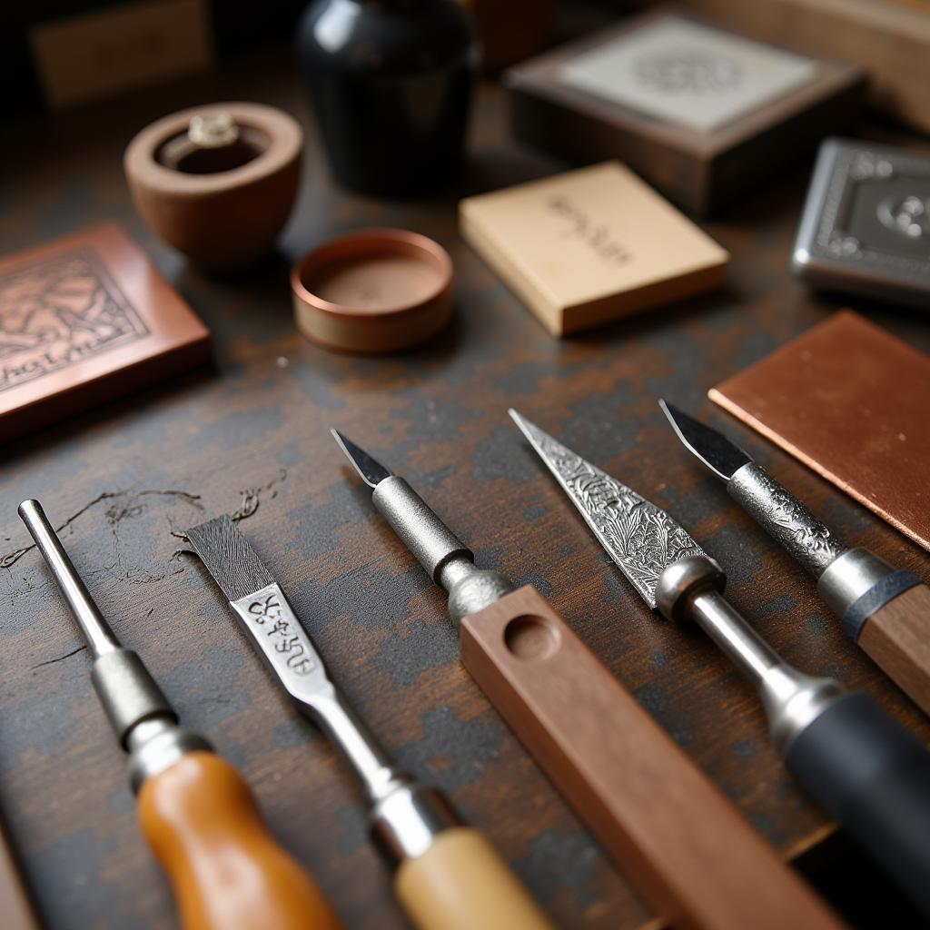 An Assortment of Engraving Tools and Materials