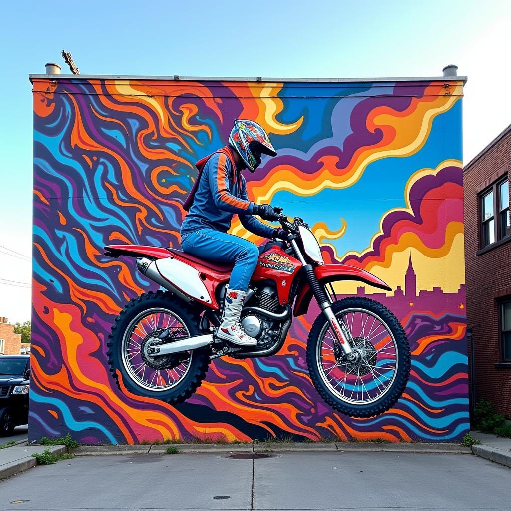 Large-scale street art mural of Evel Knievel