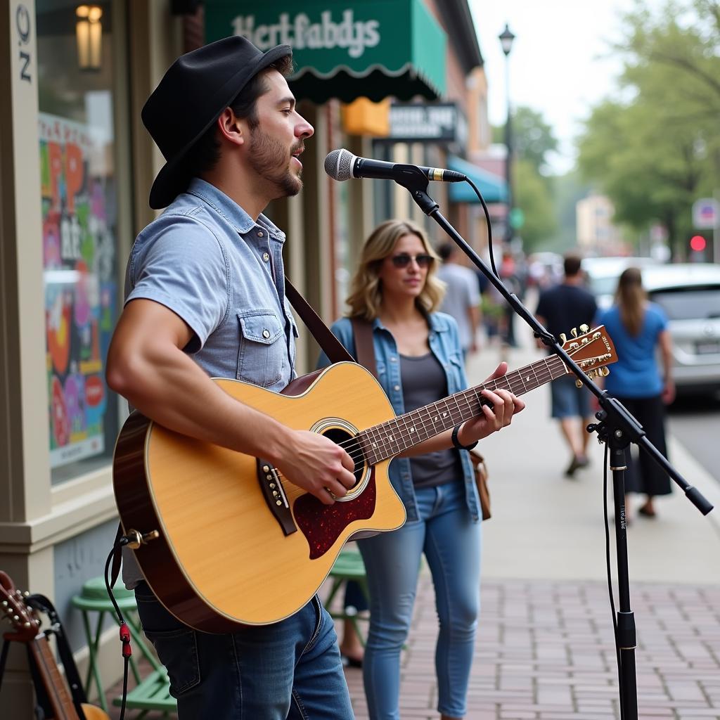 Street musician performing during Fairhope Art Walk