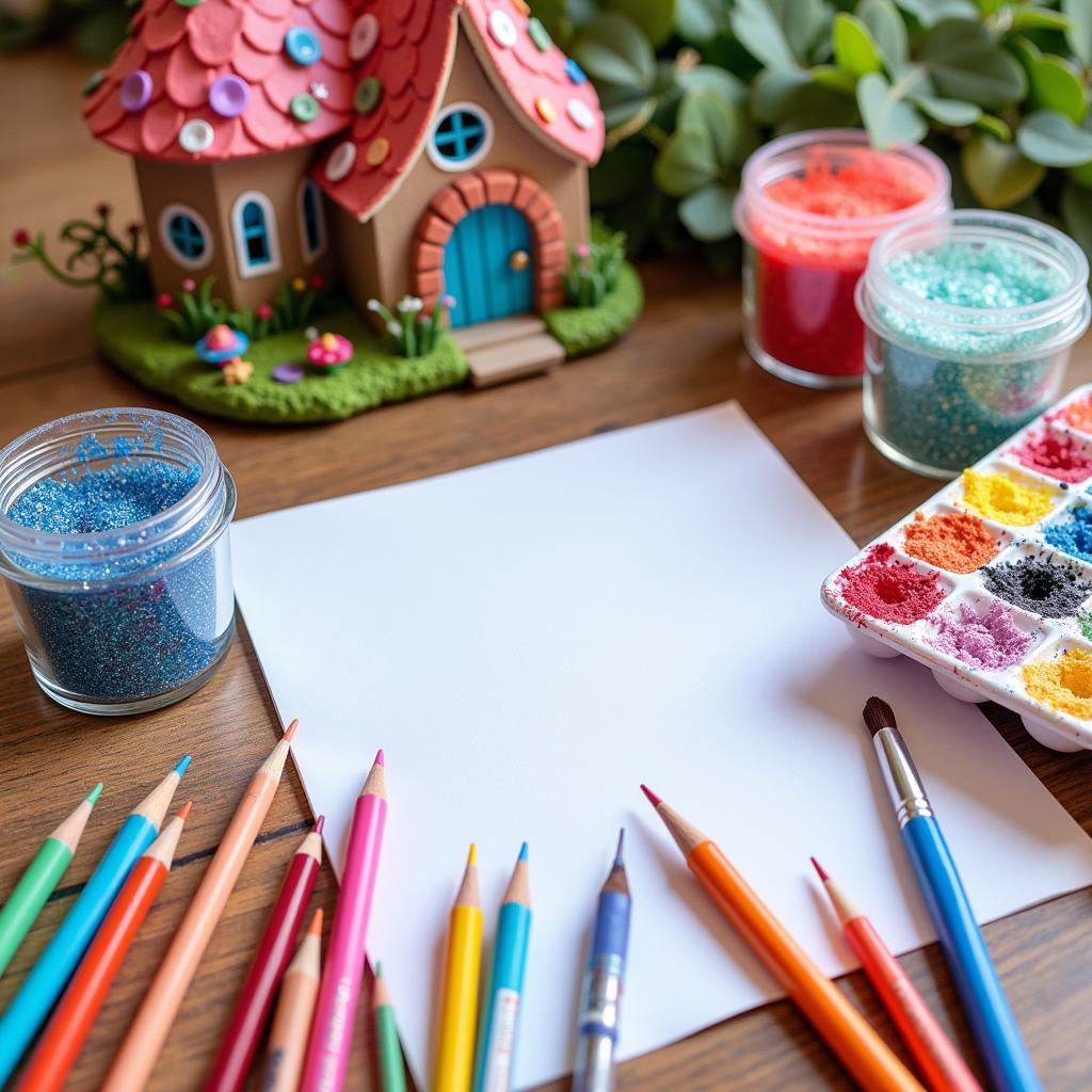 Colorful art supplies for fairy tale projects