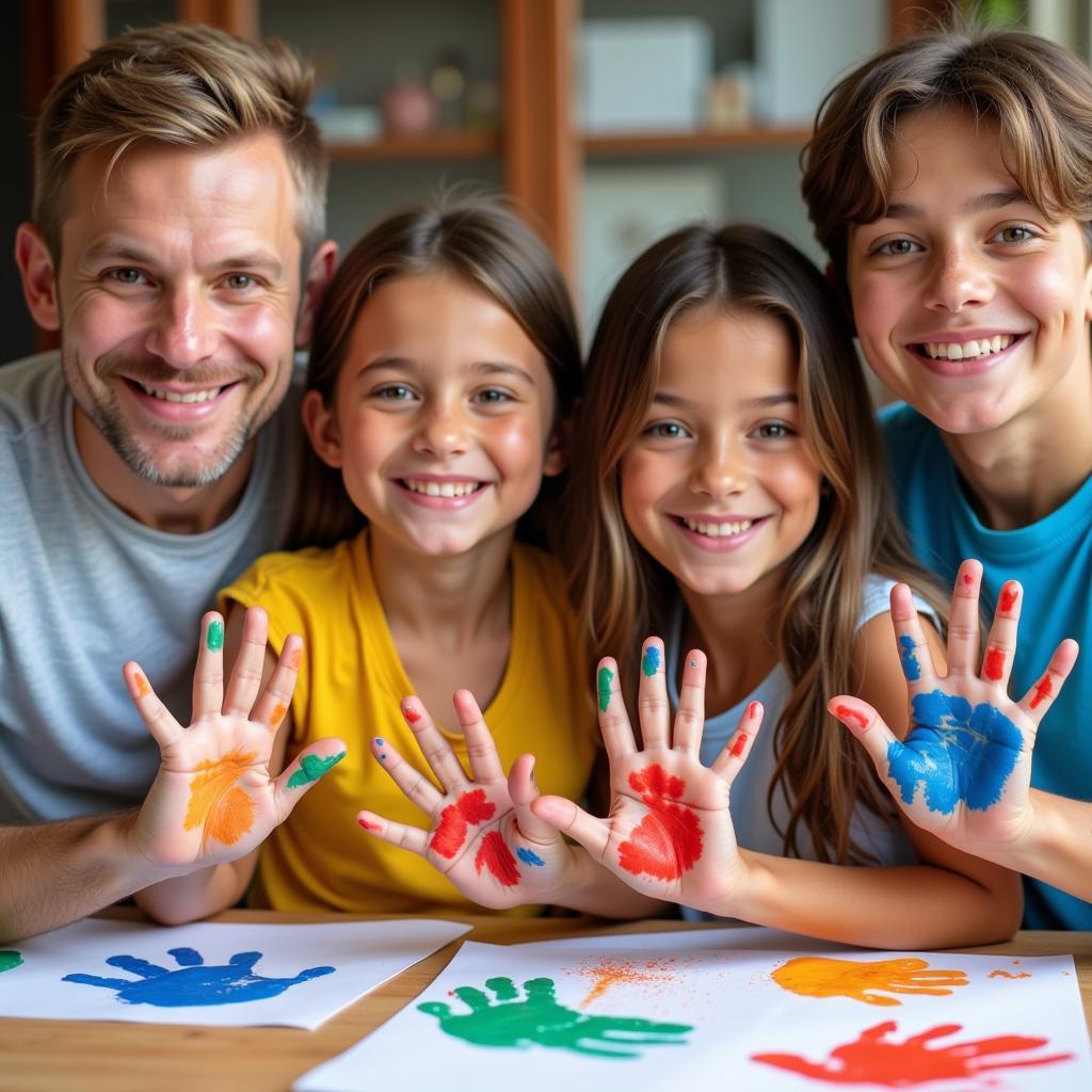 A family enjoying a handprint art session