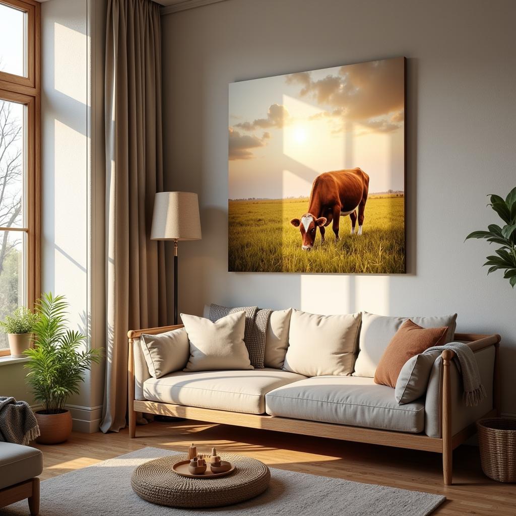 Farm Animal Canvas Art in a Rustic Living Room