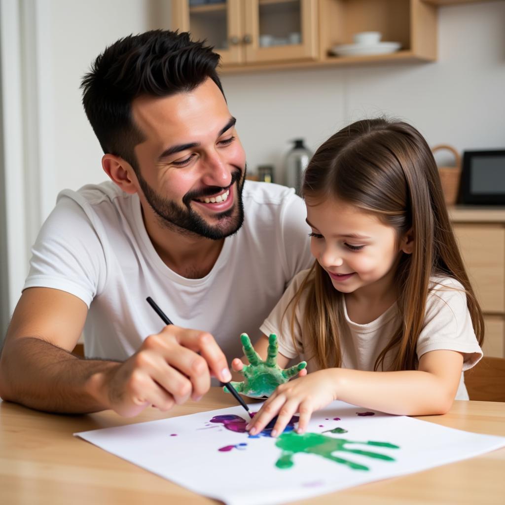 Father and Child Making Handprint Art Together