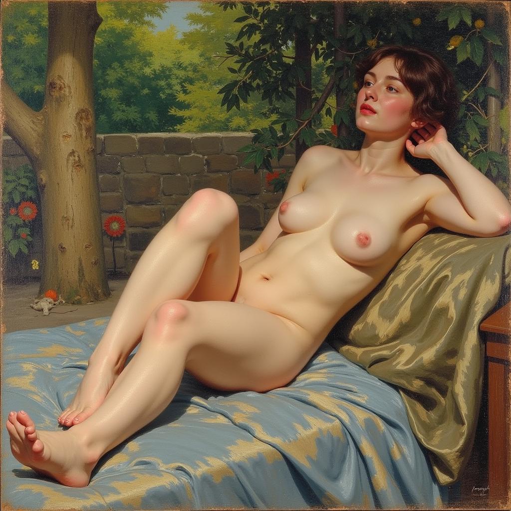 Pierre-Auguste Renoir's painting of a nude woman, showcasing Impressionist techniques and a focus on light and color