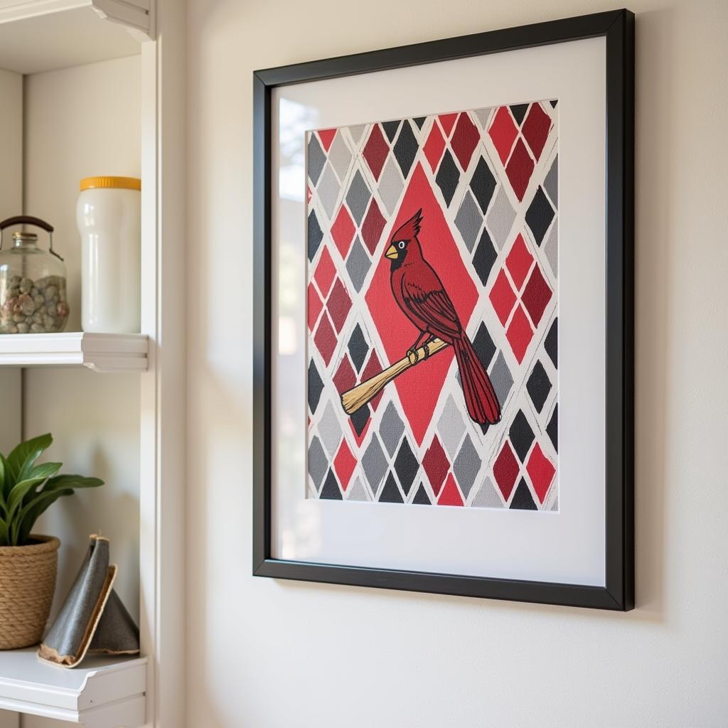 Beautifully Framed Finished Diamond Art Cardinals Painting Hanging on a Wall