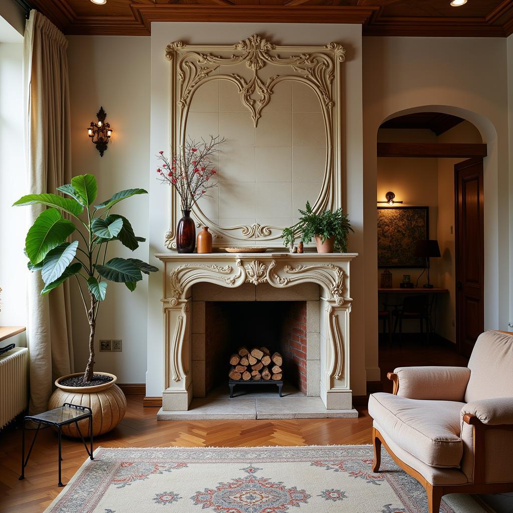 Fireplace Featuring Art Nouveau Tiles