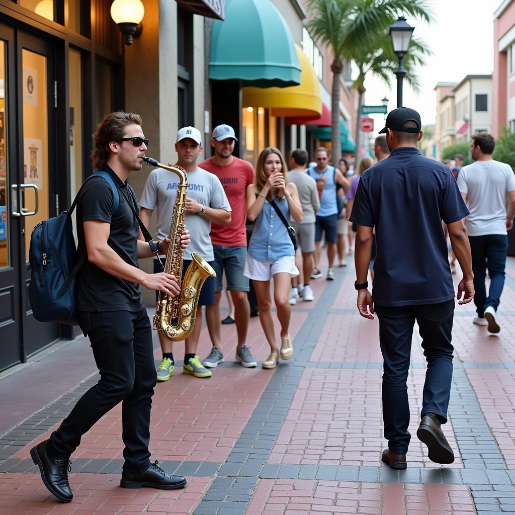 A street performer entertains the crowd during the First Friday Art Walk in Delray Beach