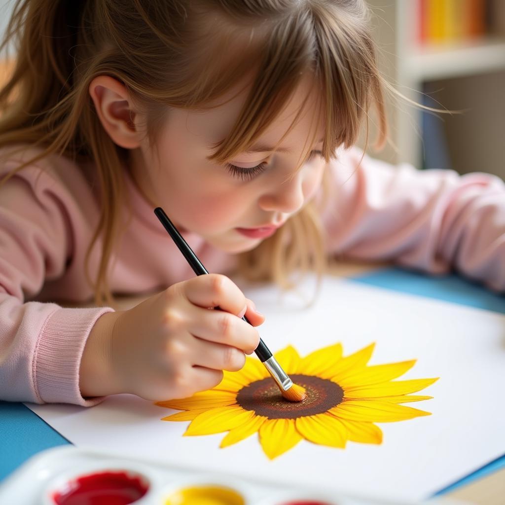 First Grader Painting with Watercolors