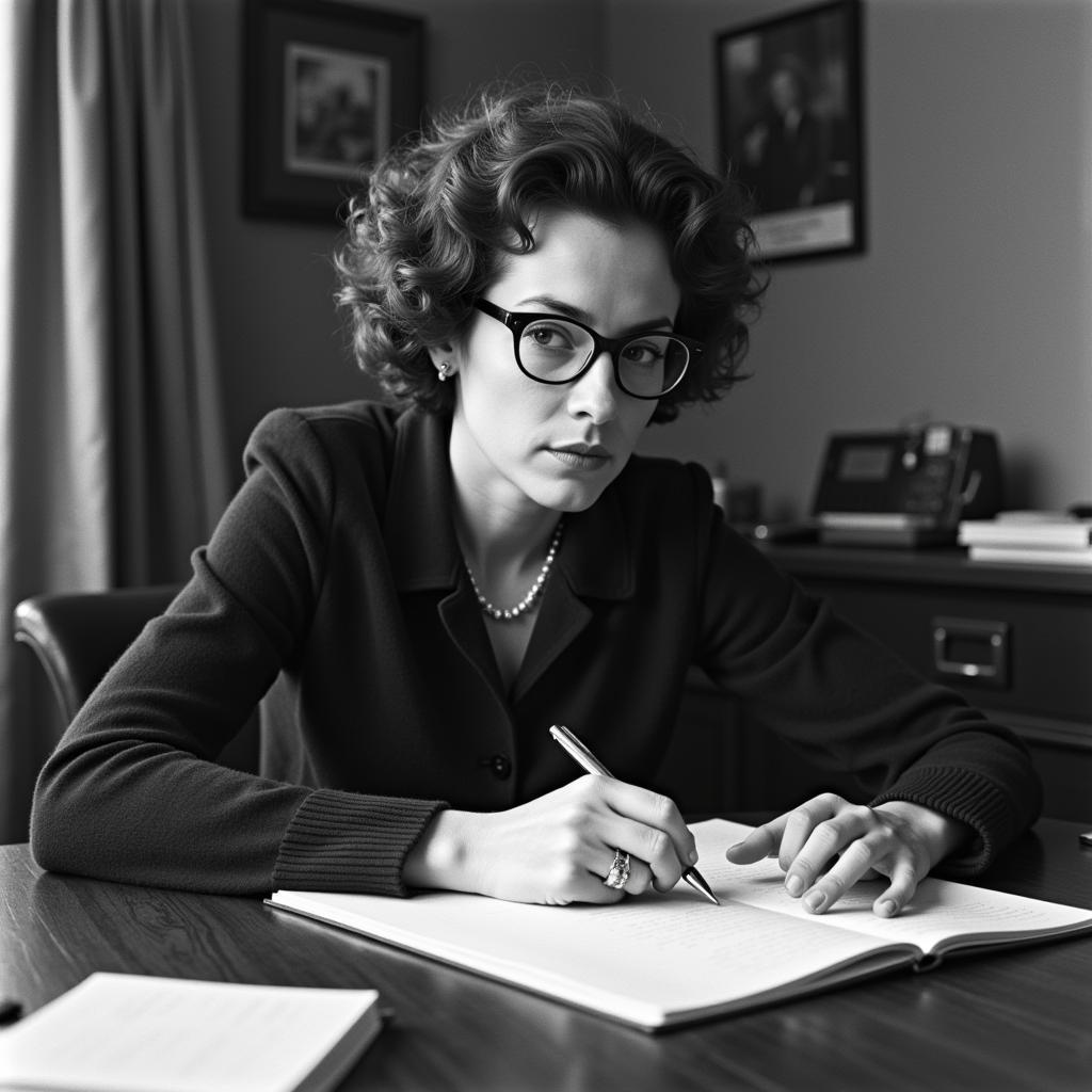 Flannery O'Connor at her writing desk