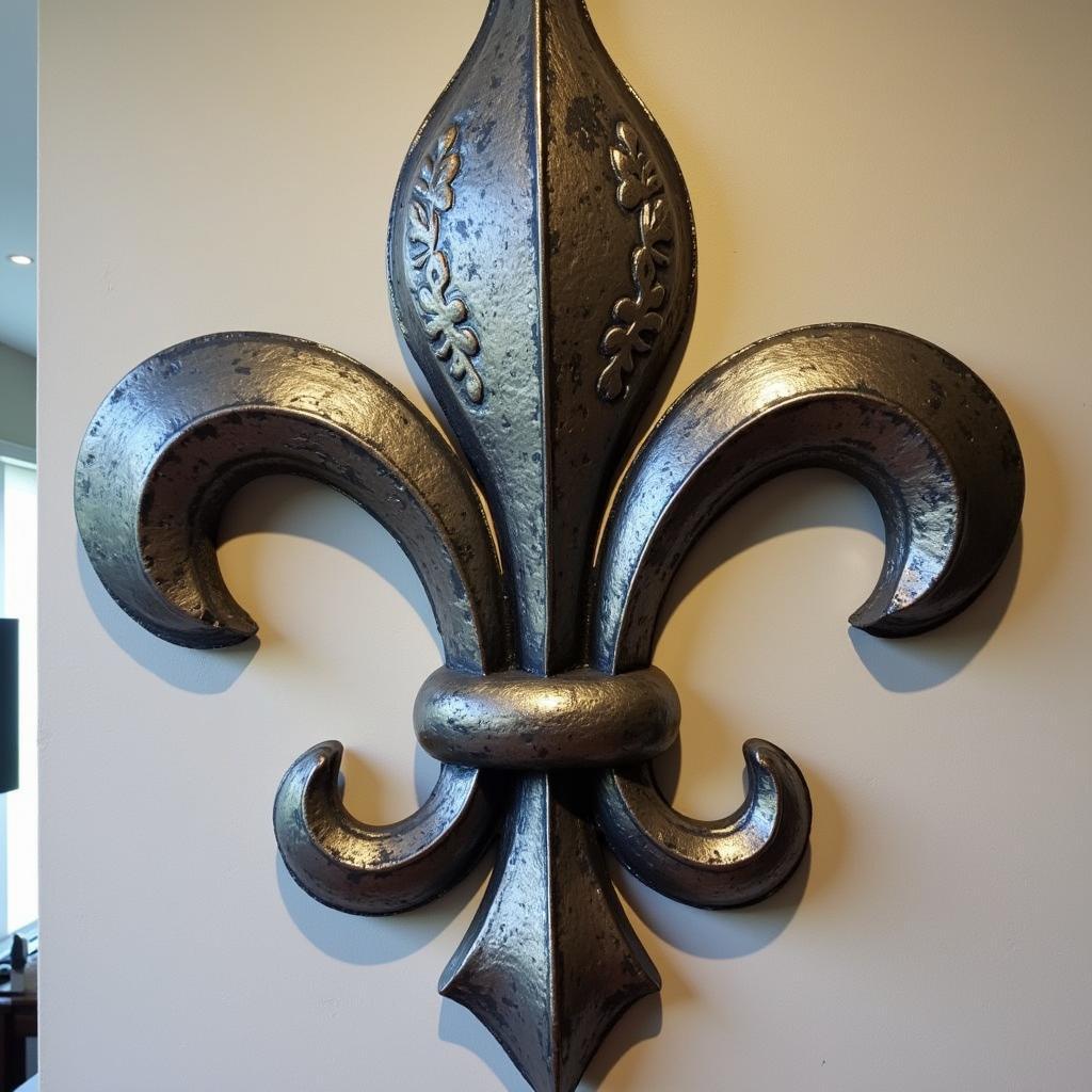 Intricate metal fleur-de-lis wall art