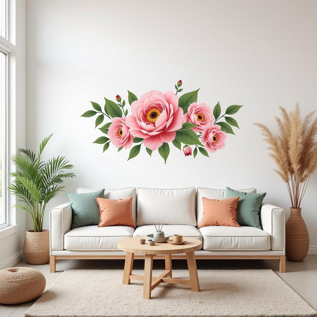 Floral Self Adhesive Wall Stickers Transforming a Living Room