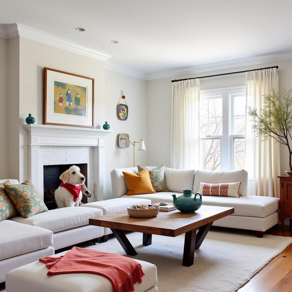 Incorporating Folk Art Ornaments into Modern Decor: A Stylish Living Room with Eclectic Touches