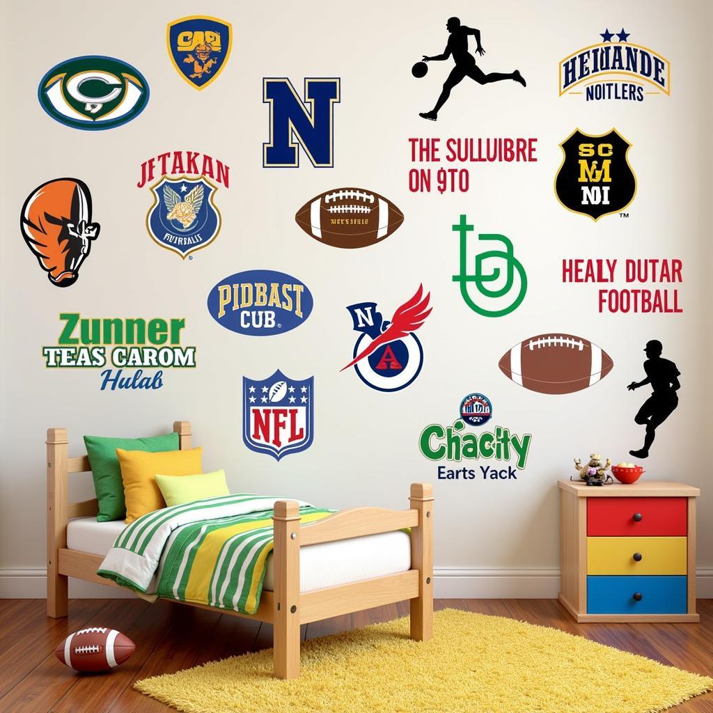 Football Themed Kids Room Decorated with Wall Stickers