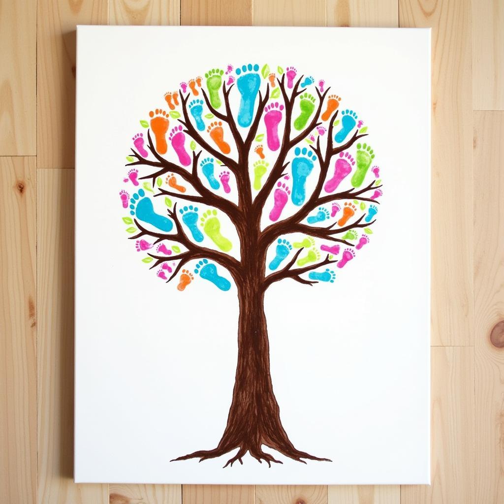 Colorful footprint tree art on canvas