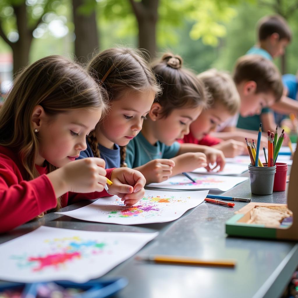 Children participating in art activities at Forest Lake Arts in the Park