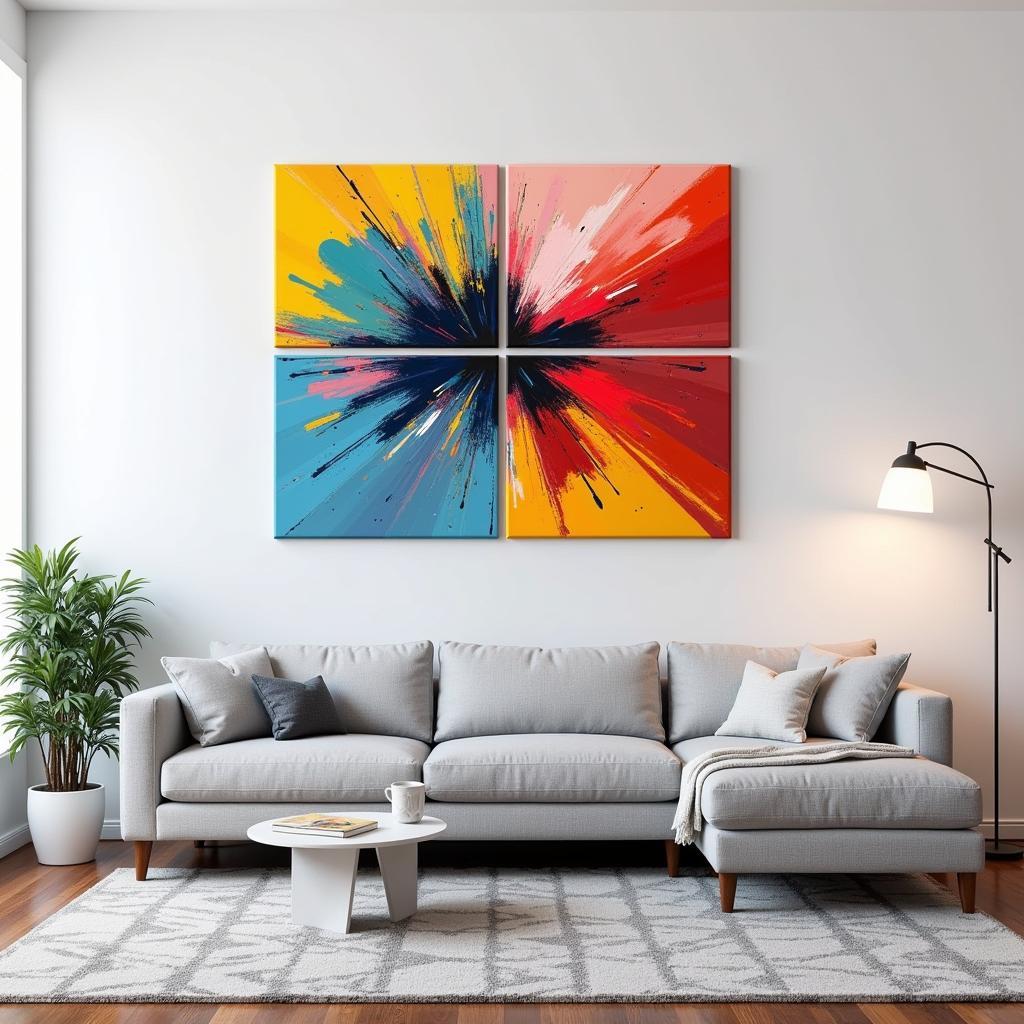 Four Panel Wall Art in a Modern Living Room