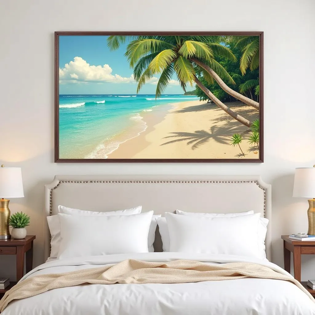 Framed Beach Wall Art with Palm Trees