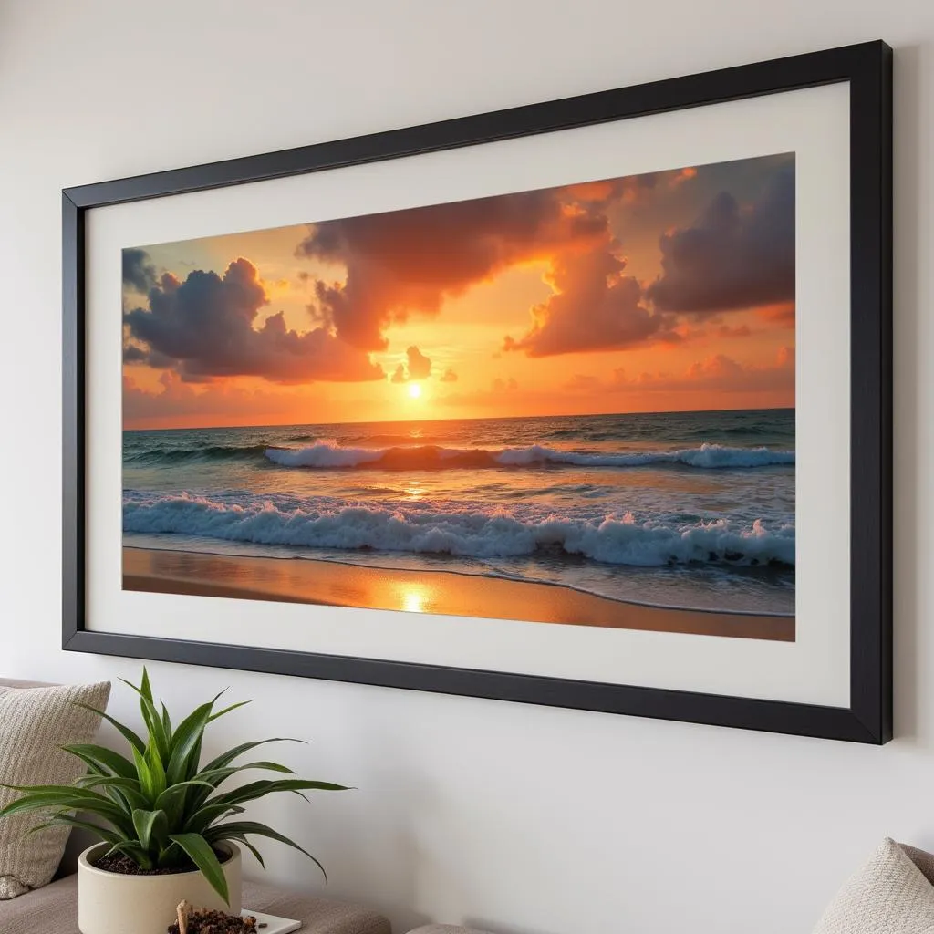 Framed Beach Wall Art with Sunset