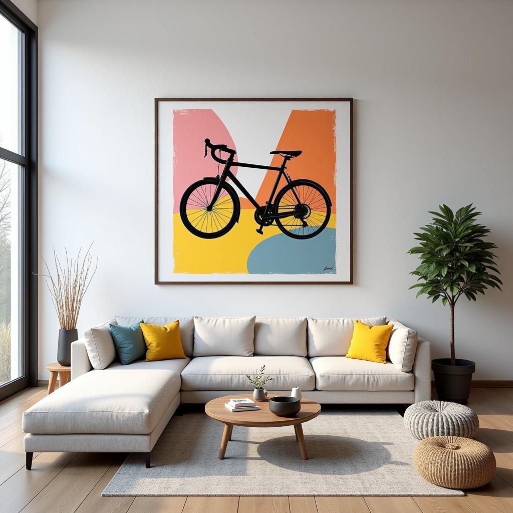 Framed Bicycle Art in a Modern Living Room