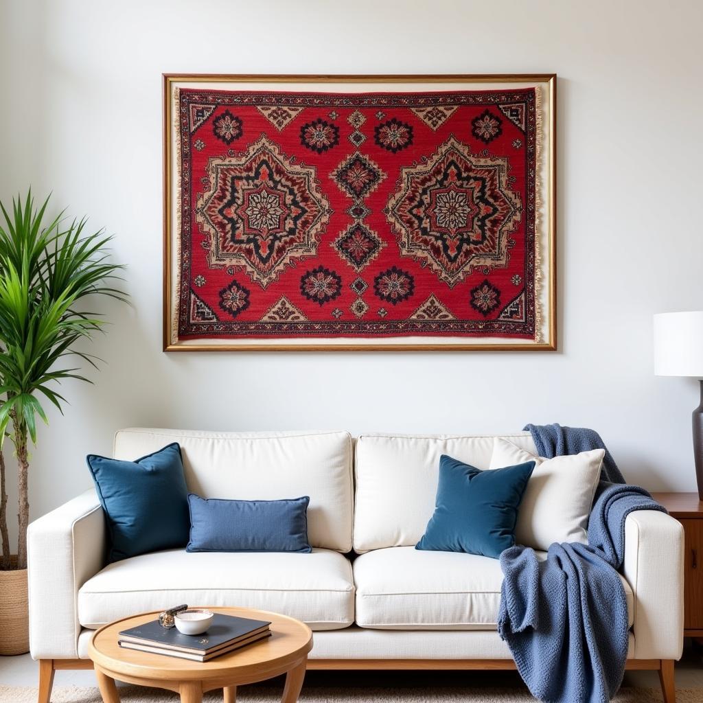 Framed Rug Wall Art in a Living Room Setting