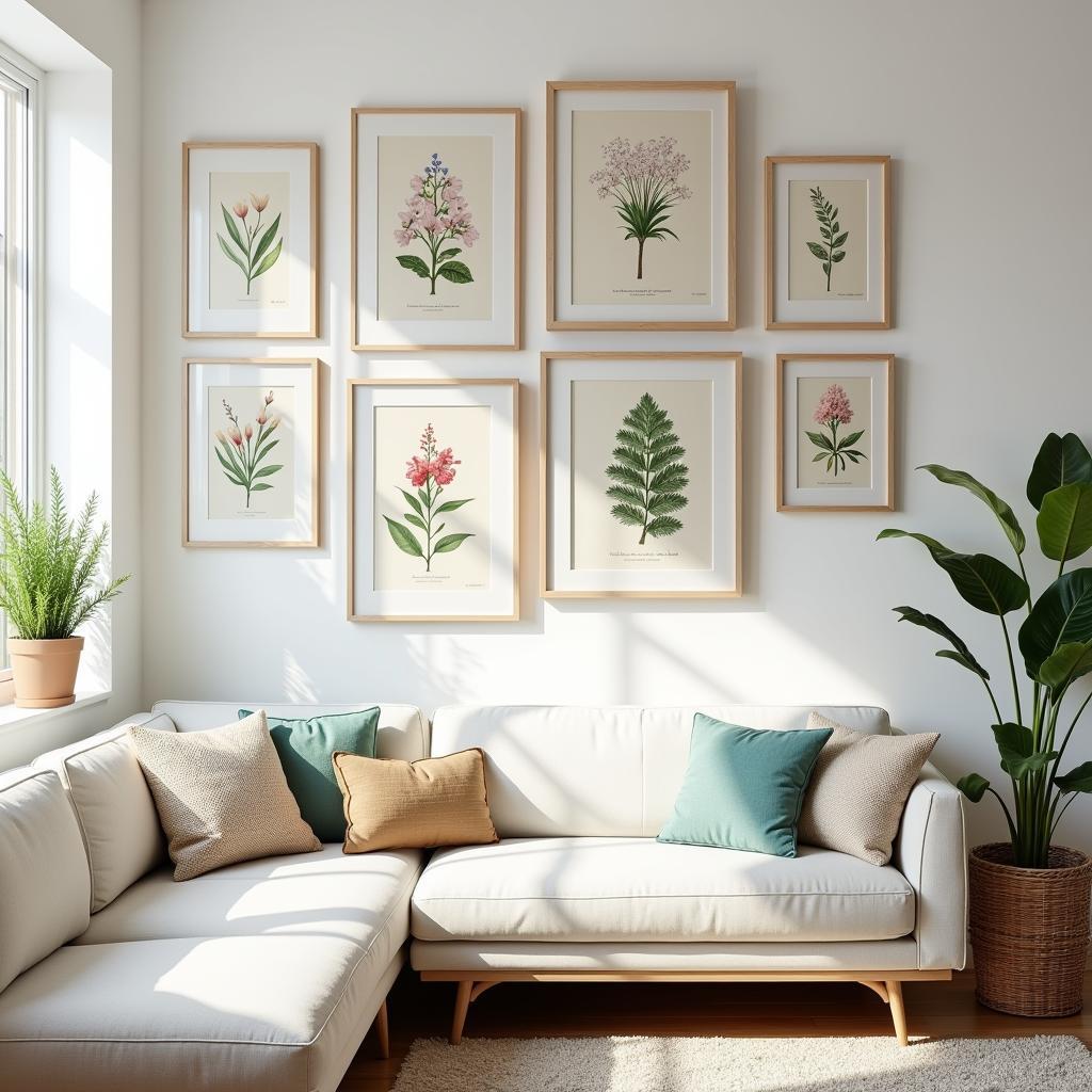 Framed Vintage Botanical Prints in a Modern Living Room