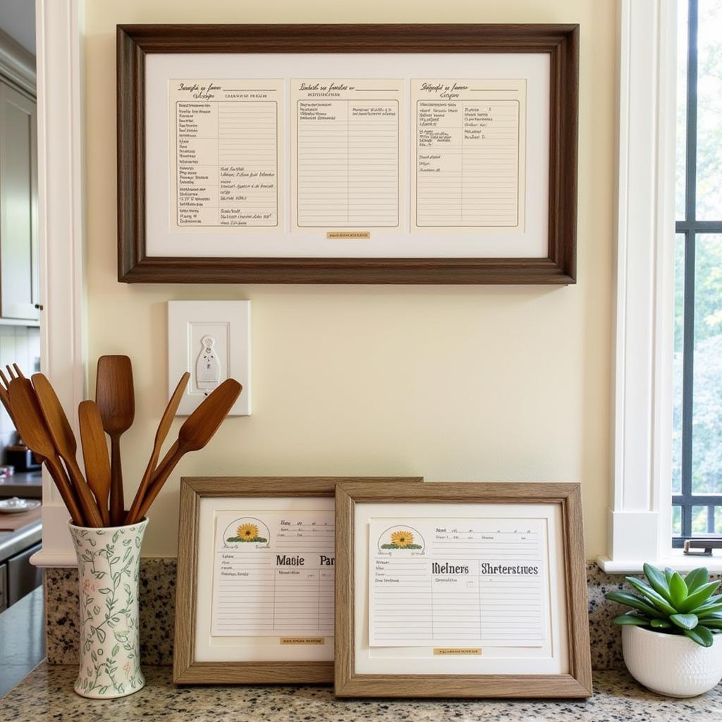 Framed Vintage Recipe Cards in Kitchen