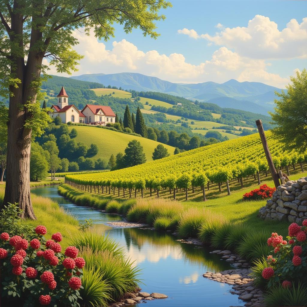 Landscape painting depicting French Provincial countryside