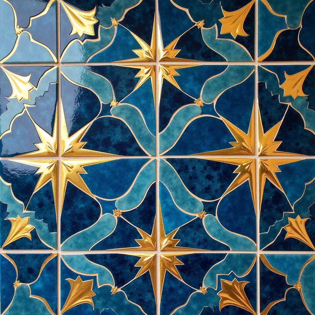 Art Deco Bathroom Tiles in Blue and Gold