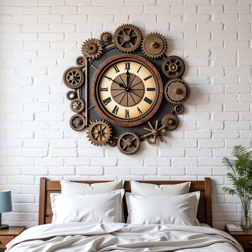 Steampunk Gears Wall Art Above a Bed