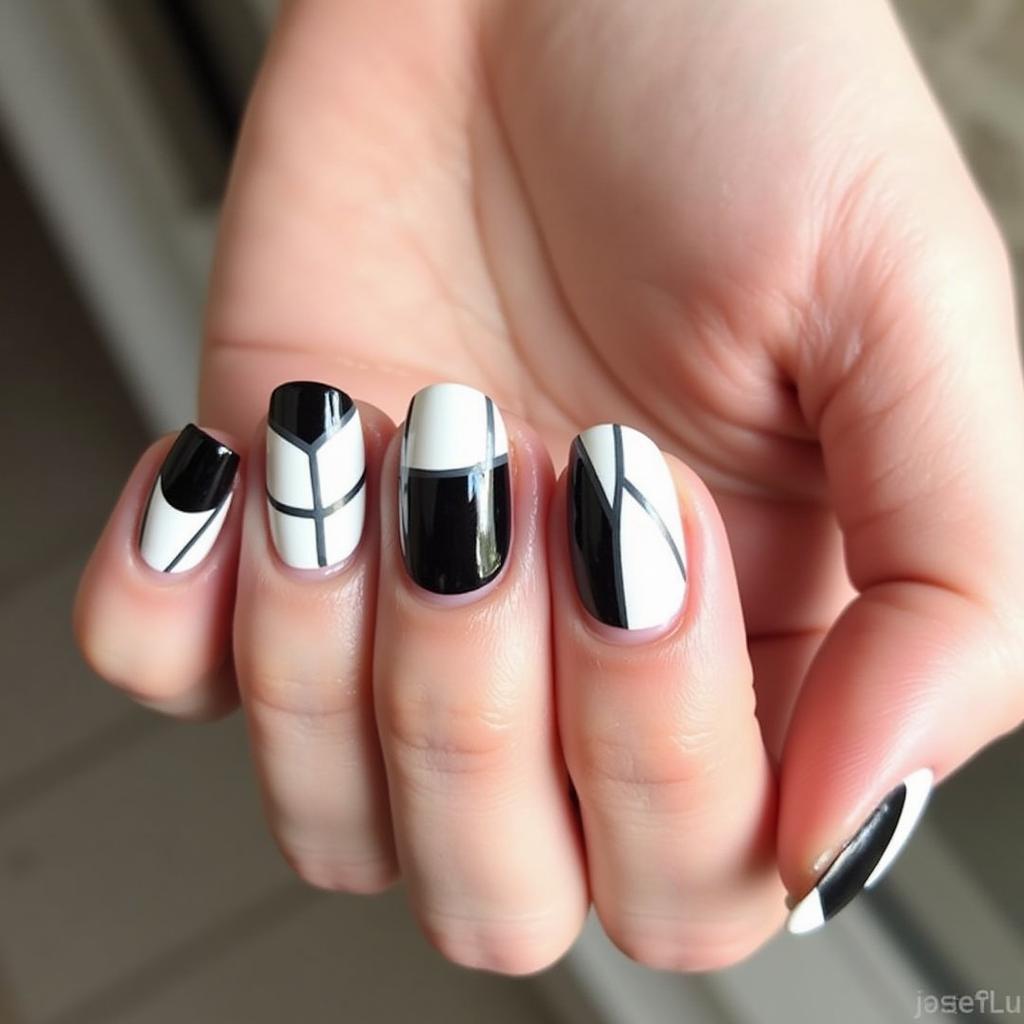 Geometric Nail Art Black and White