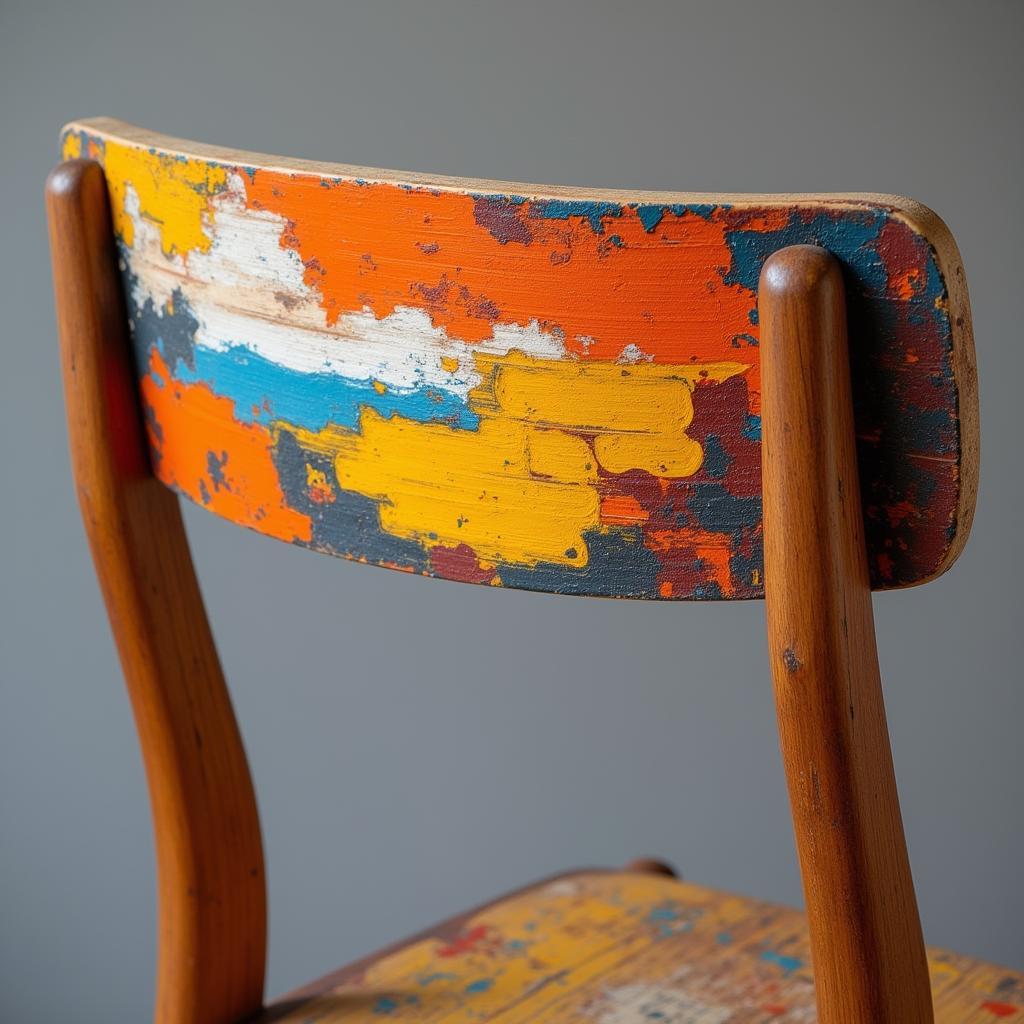 Wooden chair with unique painted patterns.