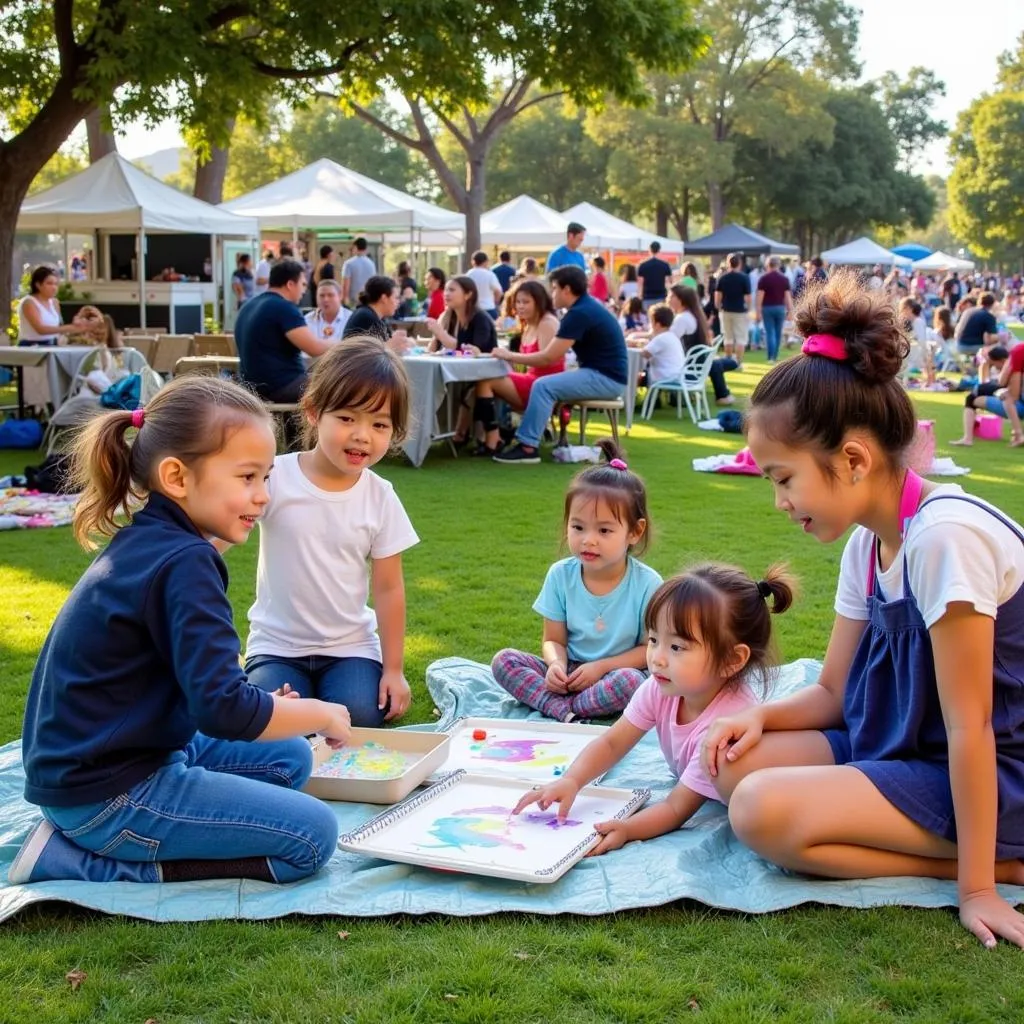 Gia đình tham gia hoạt động tại Art in the Park Ojai