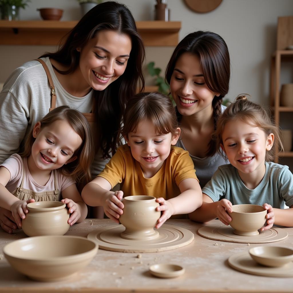 Family Participating in a Pottery Workshop at Lawrenceburg Art Festival