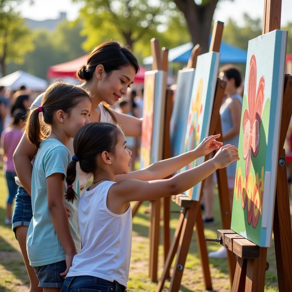 Families exploring art booths at Art in the Park Yuma