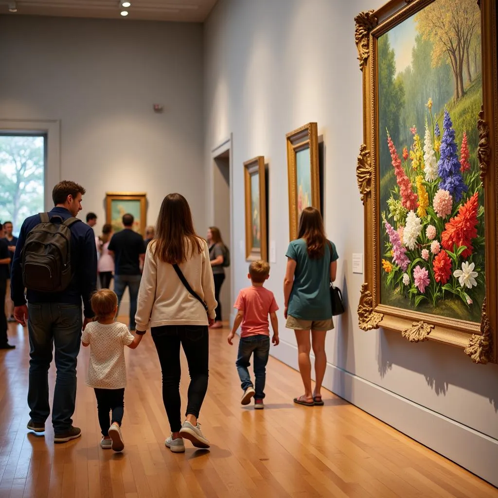 Family exploring the Art in Bloom DC exhibition