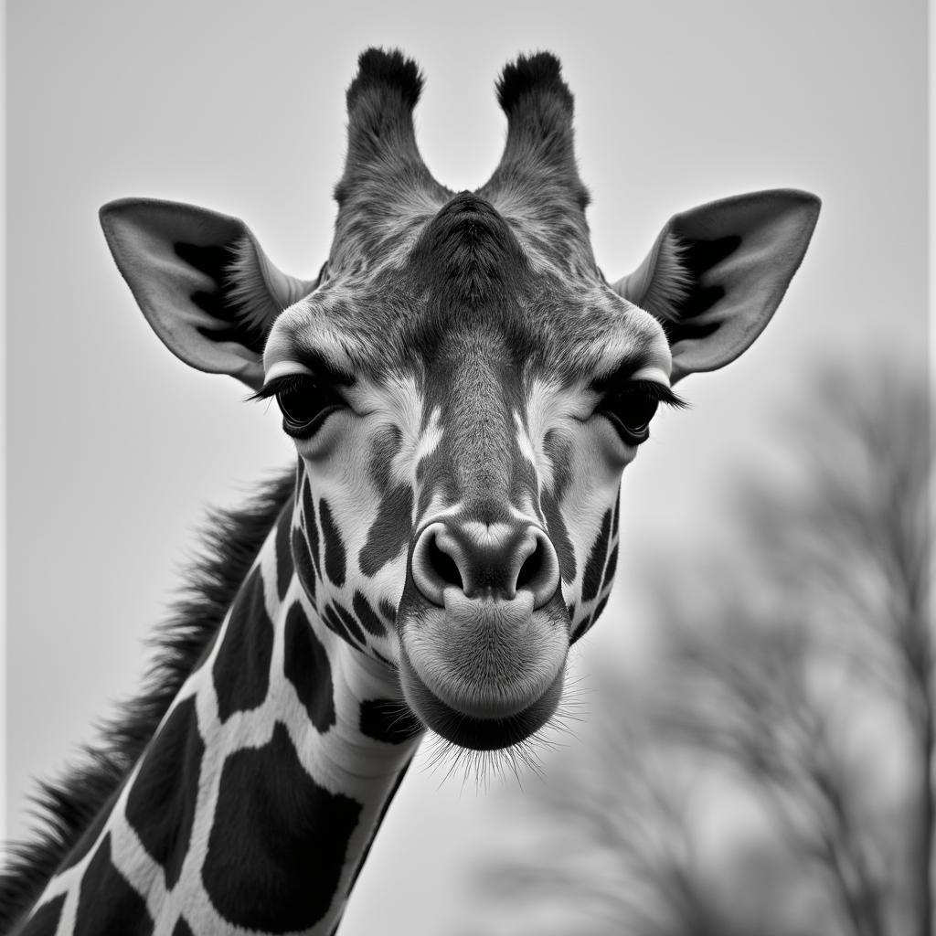 Giraffe Black and White Portrait