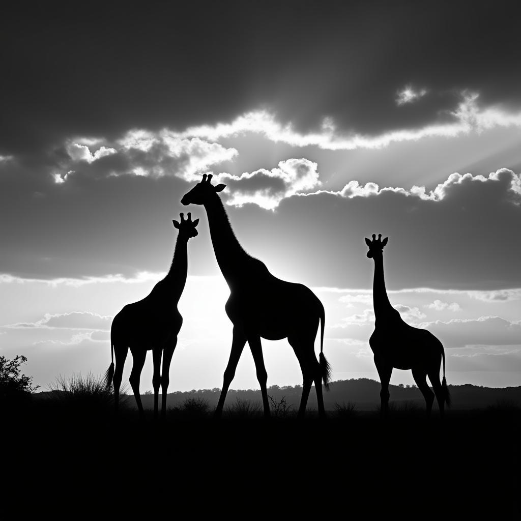 Giraffe Family Silhouette on the African Savanna