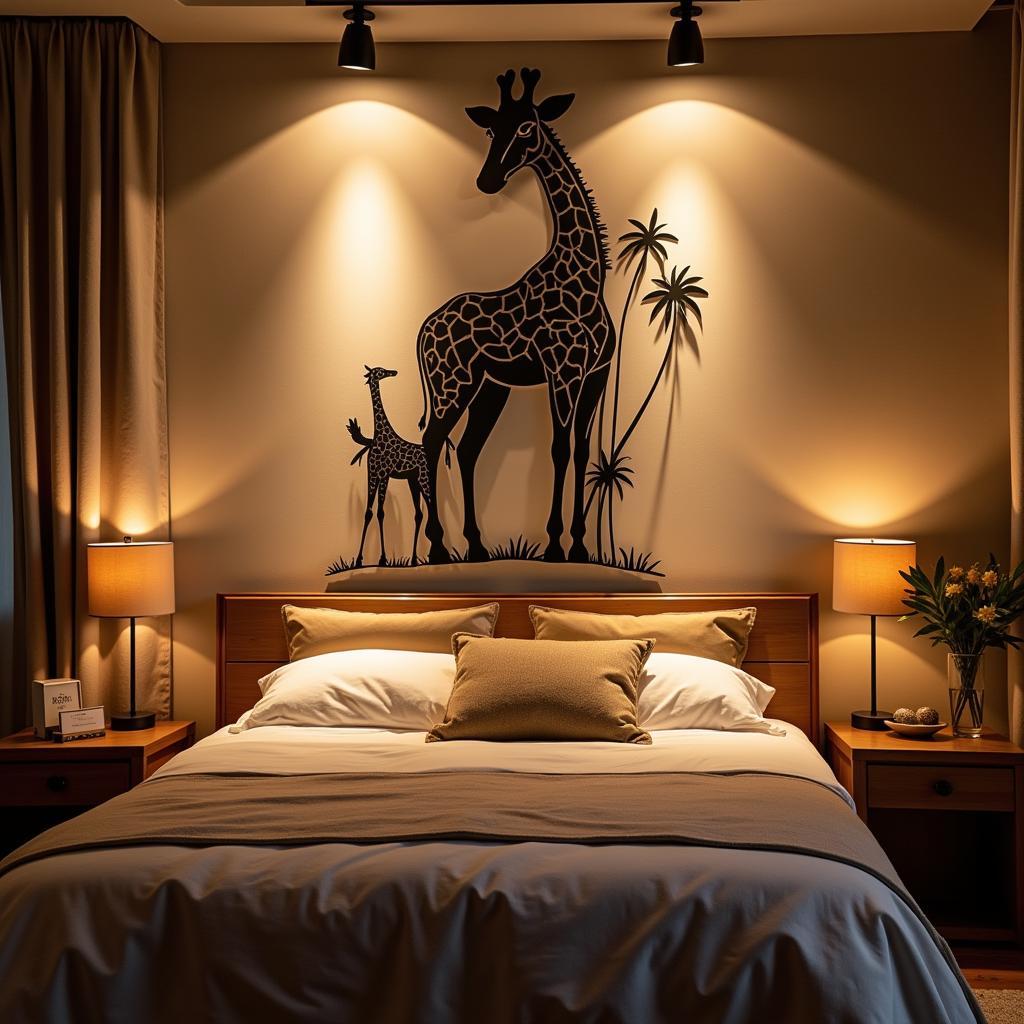 Giraffe Metal Wall Art Above Bed