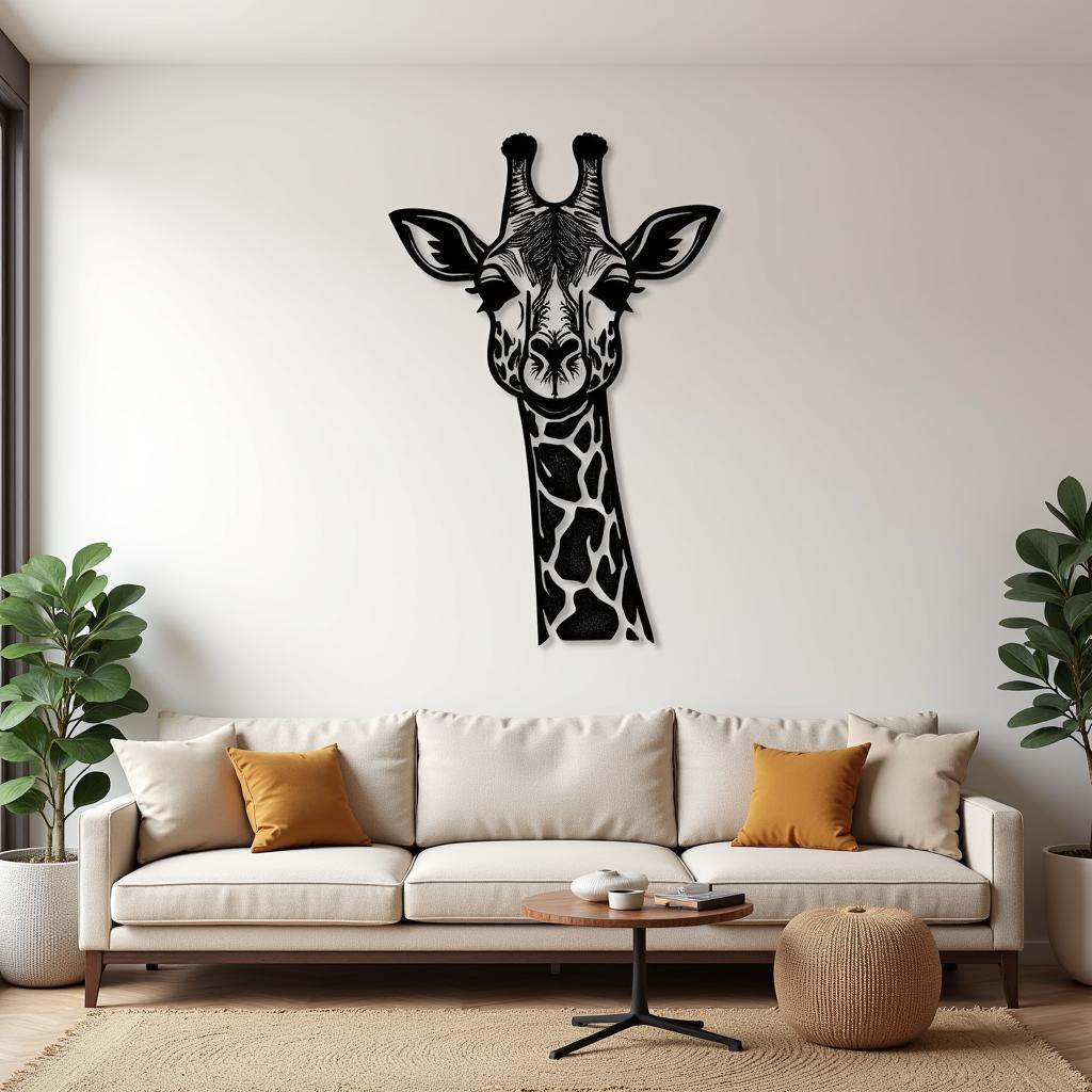 Modern Living Room with Giraffe Metal Wall Art