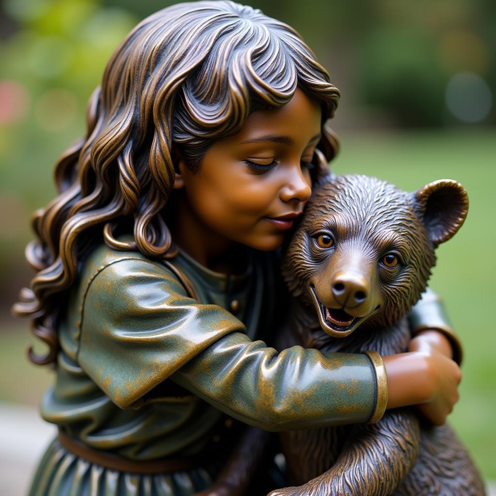 Bronze Sculpture of Girl and Bear