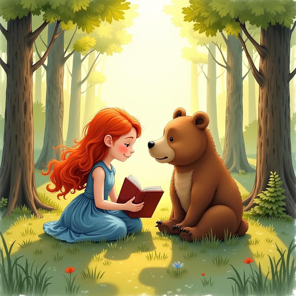 Girl and Bear Watercolor Painting