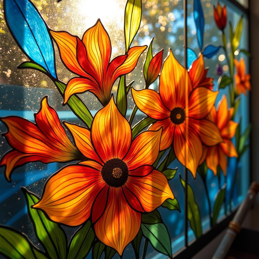 Vibrant Floral Design Glass Art Print