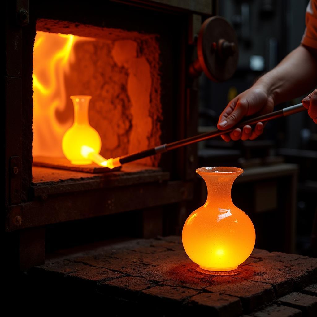 Glassblowing Artist Shaping Molten Glass